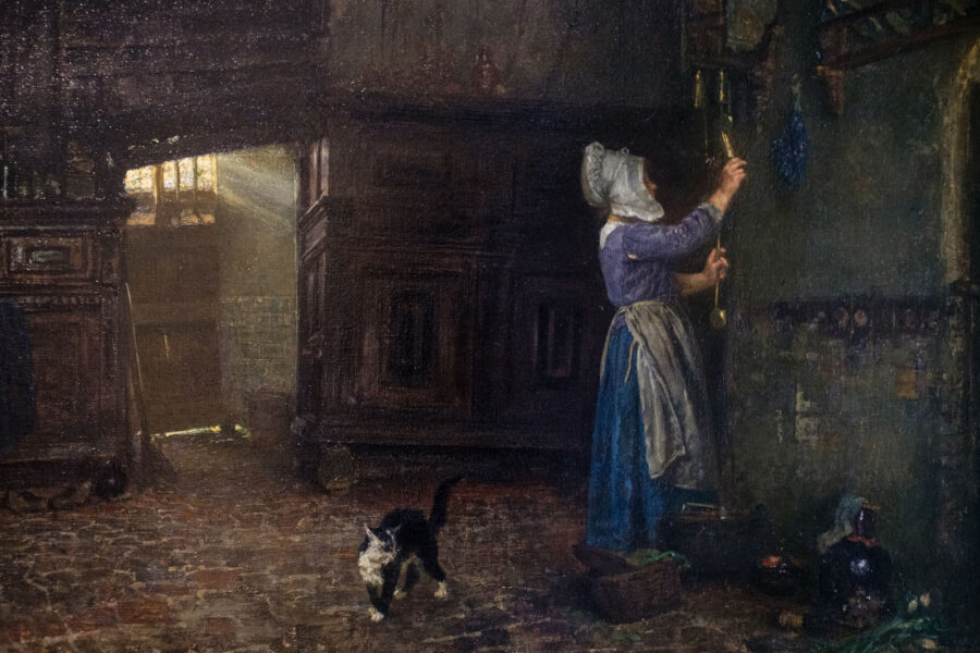 Kat afgebeeld in schilderij